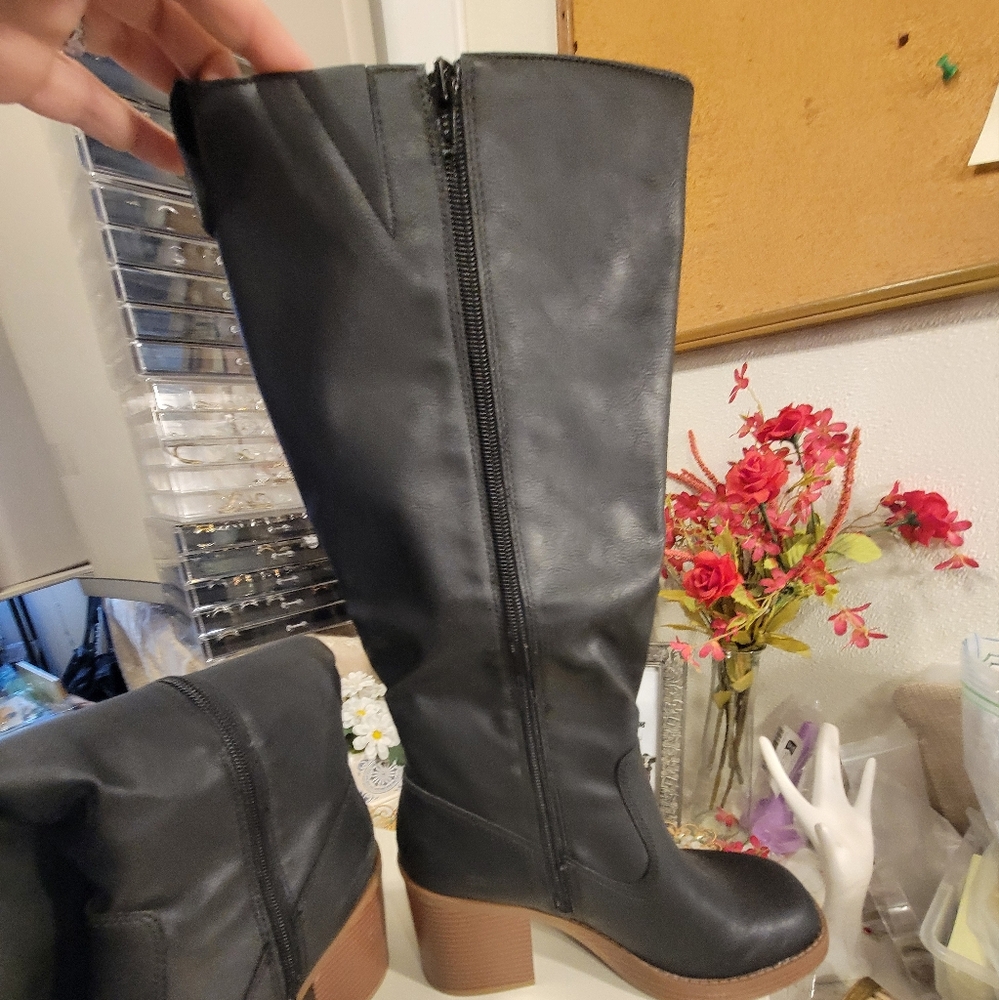 Sale❗NEW Sun + Stone Womens Aiimee Faux Leather Side Zip Knee-High Boots Shoes 8 - Picture 12 of 15
